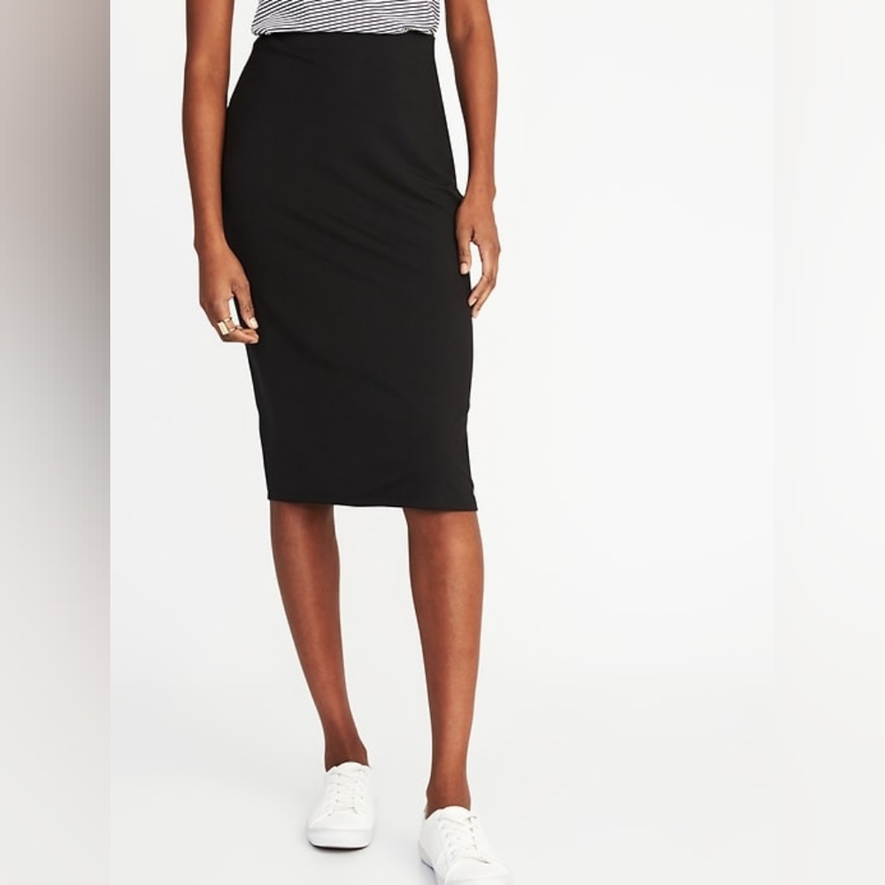 Old Navy jersey-knitted midi fitted black pencil skirt
